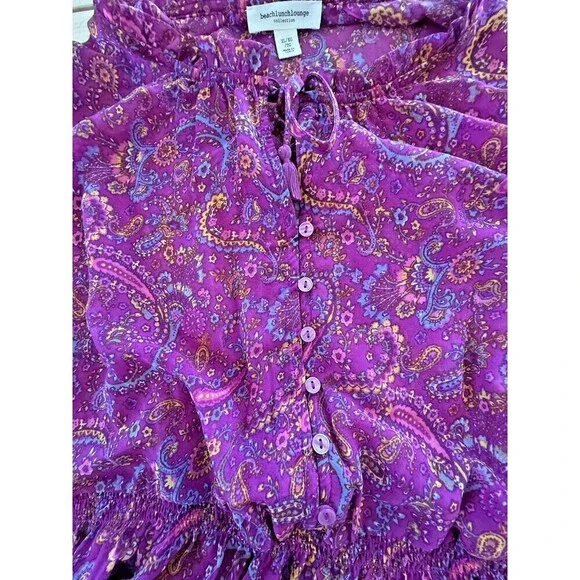 Beach Lunch Lounge Floral Cottagecore Tiered Midi Dress XL long sleeve Coastal - Picture 7 of 11